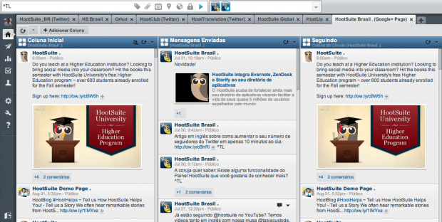 Google+ Pages no Painel HootSuite