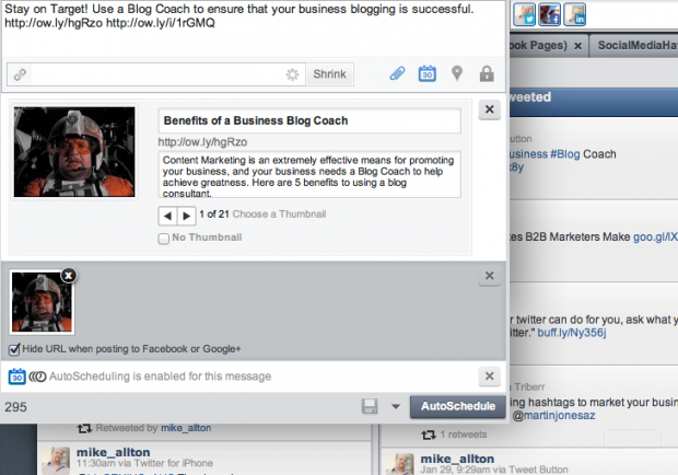 An example of the preview that appears when you attach an image to a social media message with HootSuite.