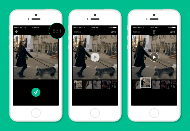 You can now edit Vine videos both in filming and editing modes. Image courtesy of Vine.