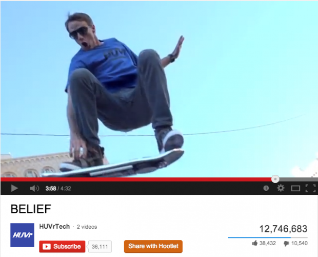 A screenshot from the Huvr video, an unbranded campaign by Funny or Die.