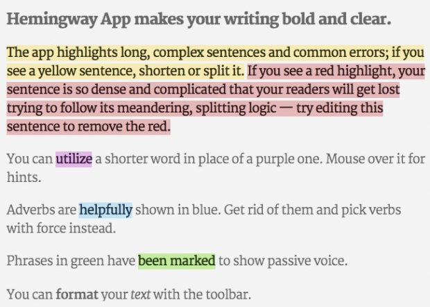 Hemingway App pour l'écriture et l'édition