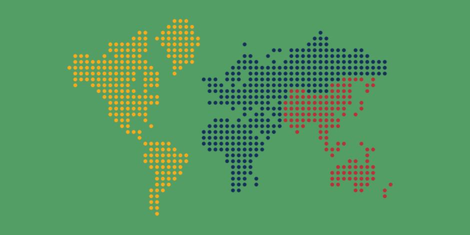 map of the world rendered in tiny dots on green background