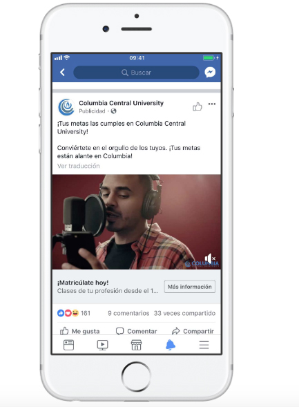 Ejemplos de Facebook Pixel Columbia Central University 