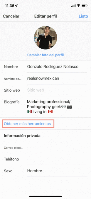 Cambia tu cuenta a un perfil de negocios en Instagram