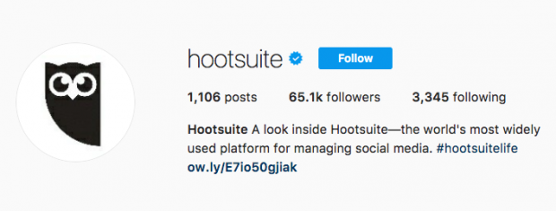 Image of Hootsuite's blue verification badge on Instagram