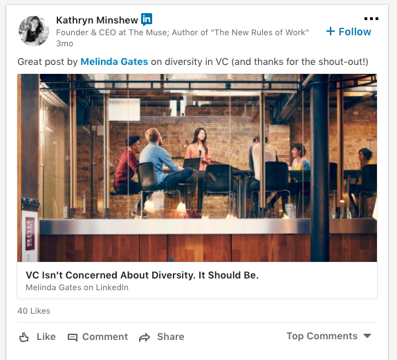 screenshot of a Kathryn Minshew LinkedIn Post