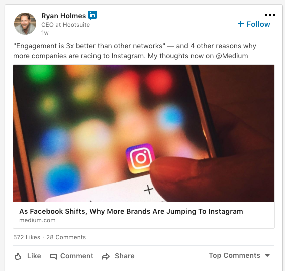 screenshot of a Ryan Holmes LinkedIn Post