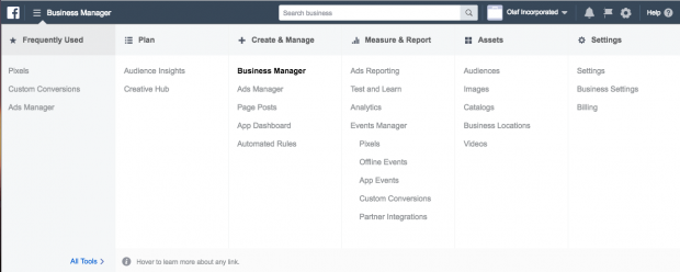 The Facebook Business Manager dashboard