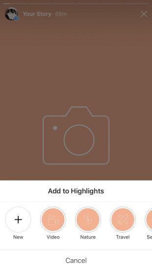 Option pour choisir le Highlight auquel vous voulez ajouter votre histoire Instagram