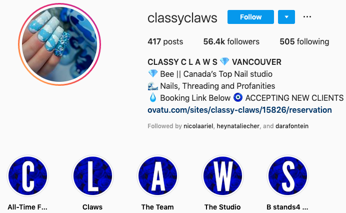 Classy Claws' Instagram highlight icons