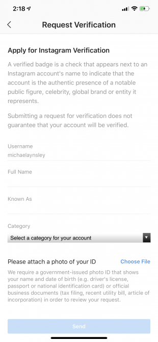 instagram verification application fields - follow instagram embed