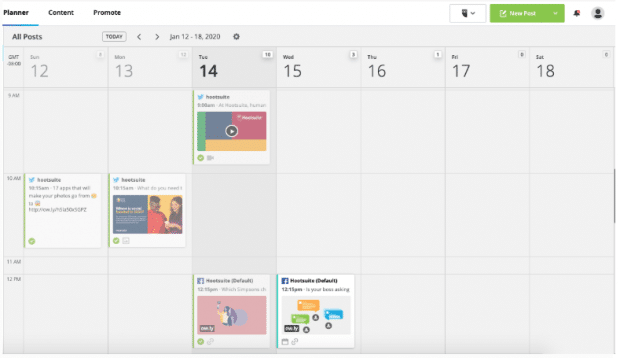 Hootsuite Planner avec du contenu pour le flux Twitter de Hootsuite