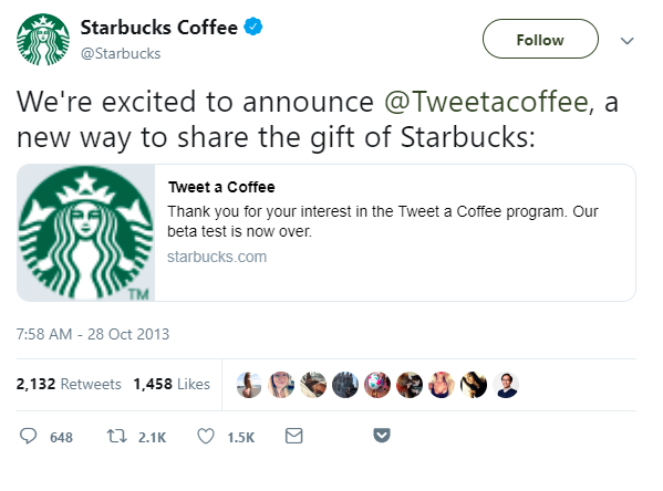 social media engagement example on Twitter by Starbucks