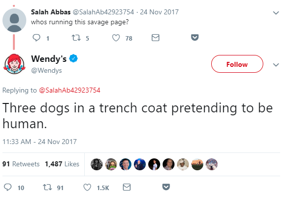 social media engagement example on Twitter by Wendy's