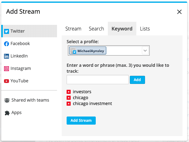 Screenshot of Hootsuite's social media monitoring capabilities