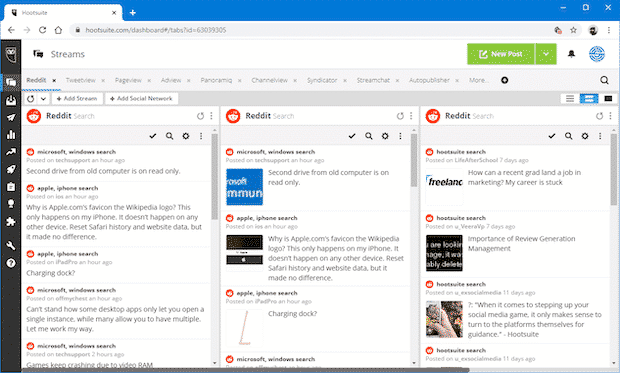 Screenshot of the Reddit search app that you can use in Hootsuite for social media monitoring