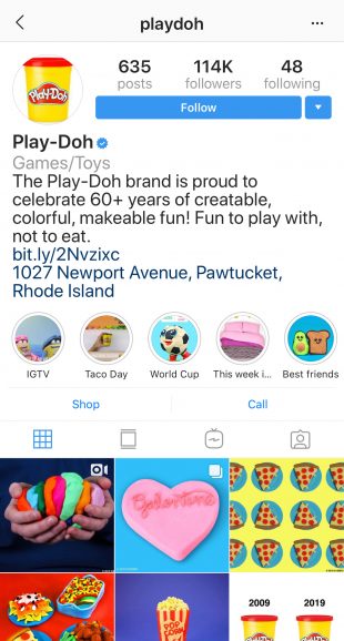 Instagram Highlight covers on Play-Doh's profile