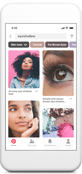 screenshot of Pinterest search for eyeshadow
