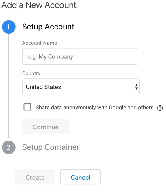 How to set up a new account on Google tag manager