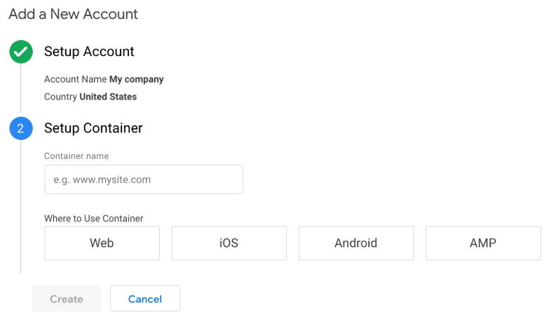 How to set up a new container on Google tag manager