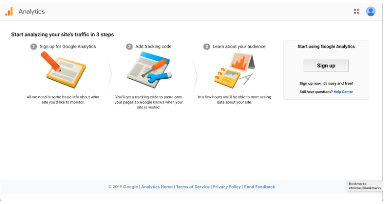 how to sign up for Google Analytics: step 1