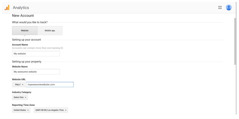 how to sign up for Google Analytics: step 2