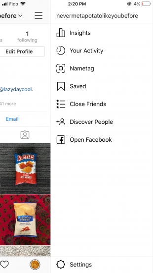 Instagram menu