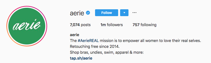 Instagram bio for Aerie