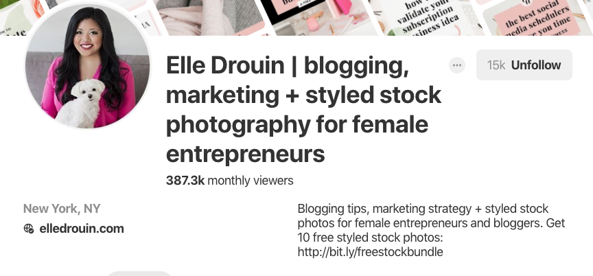 Pinterest bio pour Elle Drouin