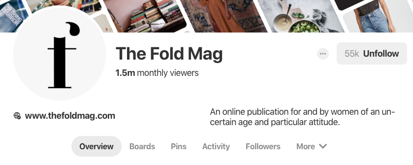 Pinterest bio for The Fold Mag