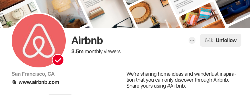 Pinterest bio for Airbnb