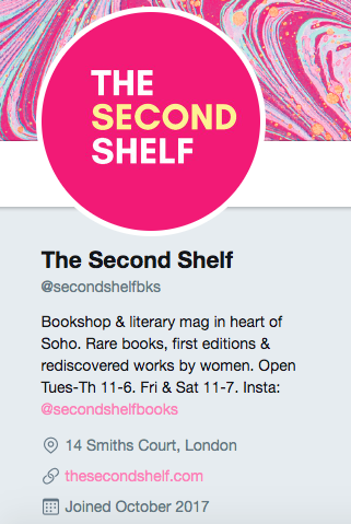 Twitter bio for The Second Shelf