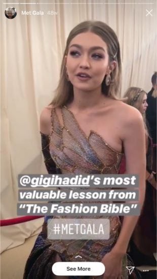 Vogue Instagram Story for the Met Gala