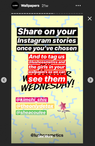 Lush Instagram Story asking followers to share their favorite wallpapers