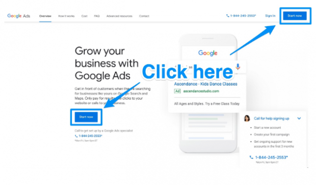 Google ads home page