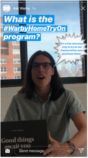 Warby Parker Instagram Story