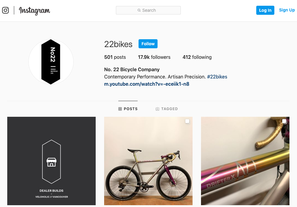 Profil Instagram de l'entreprise de vélo