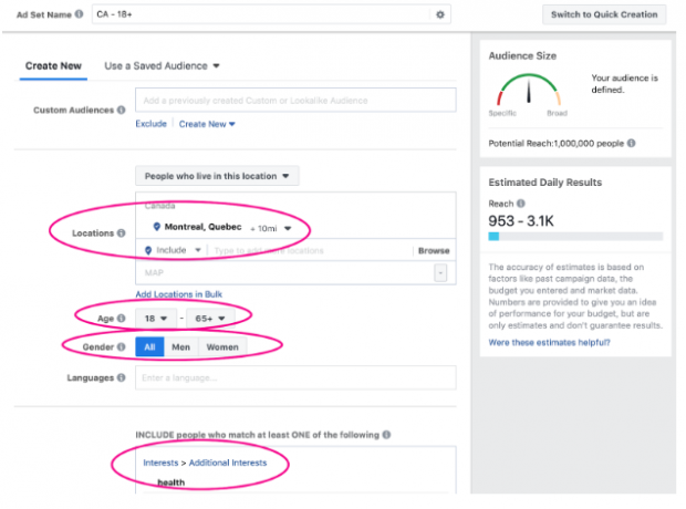 choix de l'emplacement de votre campagne publicitaire facebook messenger