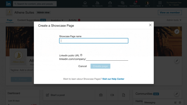 Configuration de la page de vitrine linkedin