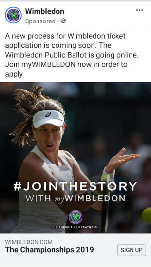 Wimbledon Facebook lead generation ad 1