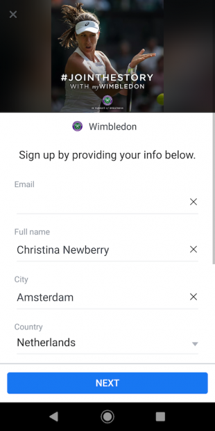 Wimbledon Facebook annonce de génération de leads 2