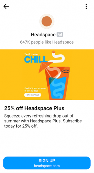 Annonce Headspace Facebook Messenger