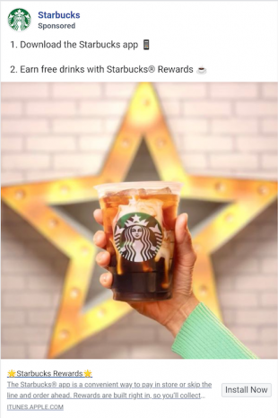 Exemple d'annonce d'installation de l'application Facebook de Starbucks