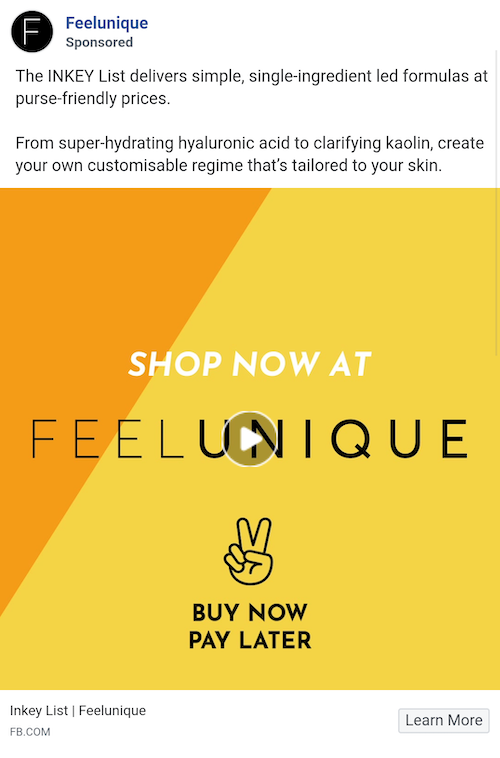 Facebook instant experience ad from FeelUnique