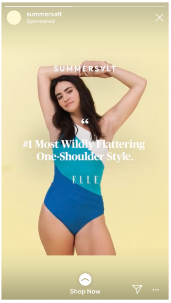 Instagram Story of Summersalt swimsuit with a quote from Elle Magazine