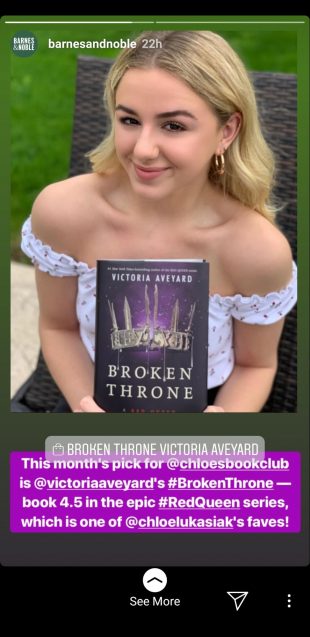 Instagram Story promoting the book "Broken Throne"