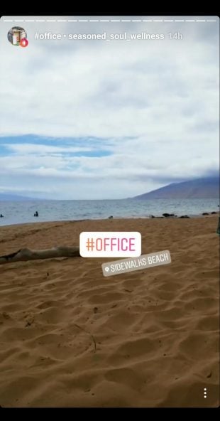 Instagram Story of a beach with hashtag office