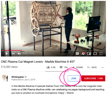 Join button on a YouTube Channel