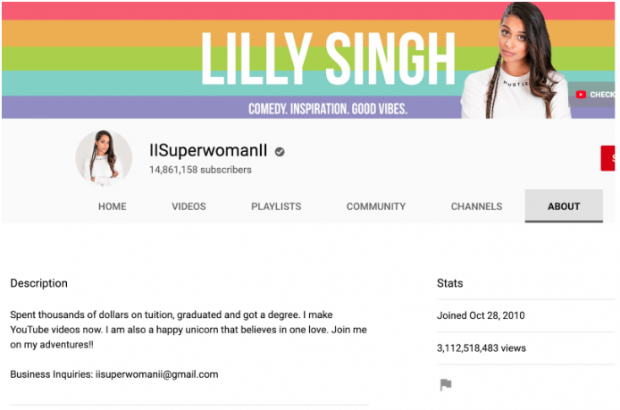 Página Sobre de Lilly Singh