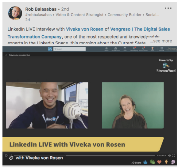 Rob Balasabas LinkedIn live post